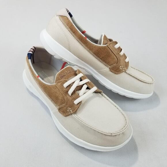 Skechers Shoes Womens 8 Natural Tan On-The-Go Boat Moc Toe Goga Mat NEW 136070 - Picture 1 of 10
